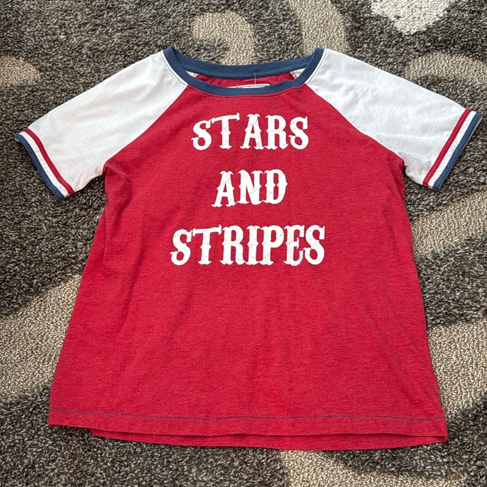 Natural Reflections Red Stars Stripes Patriotic Graphic Ringer Tee Medium M